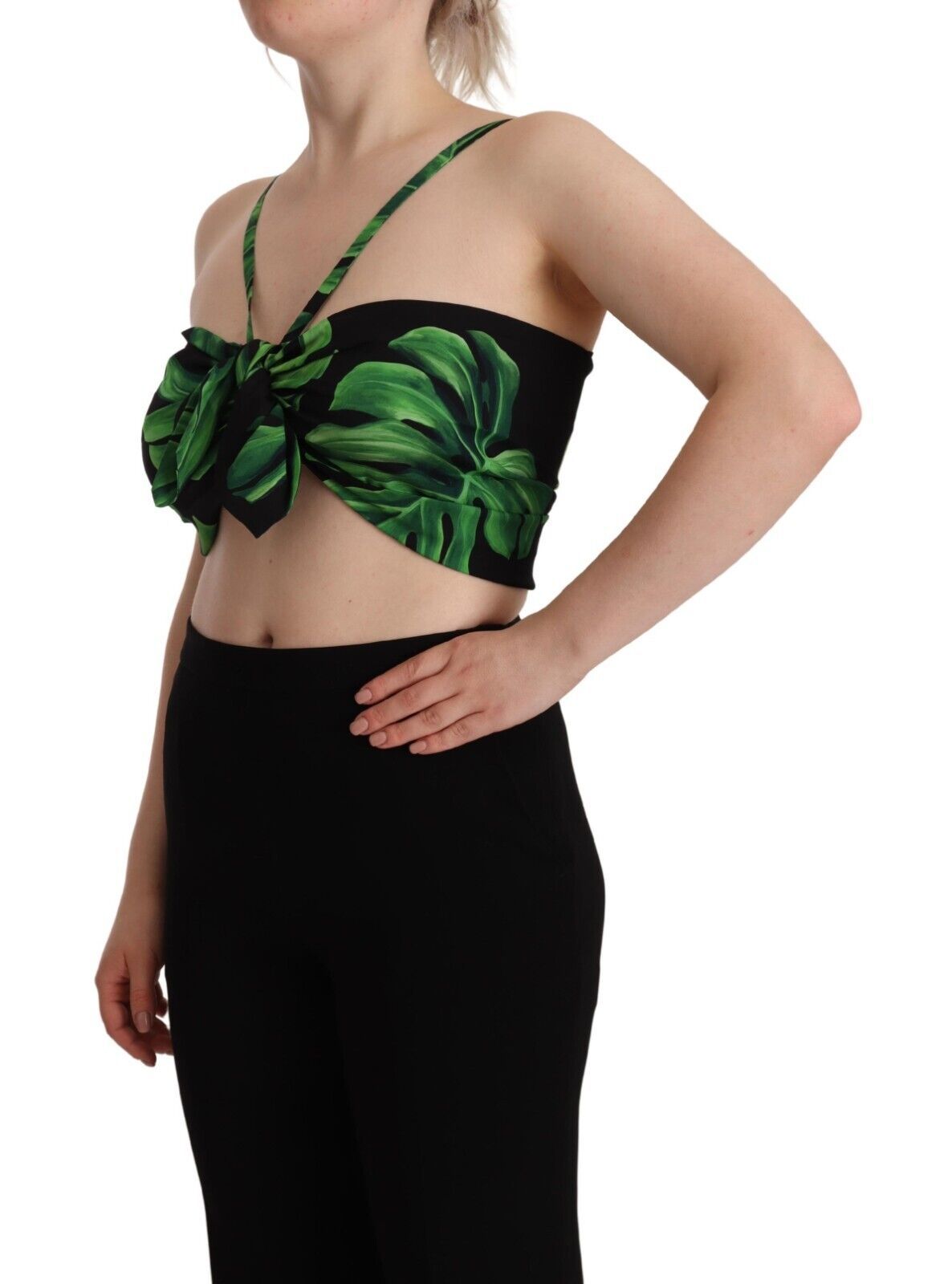 Dolce & Gabbana Elegant Leaf Print Halter Cropped Top IT48 / XXL