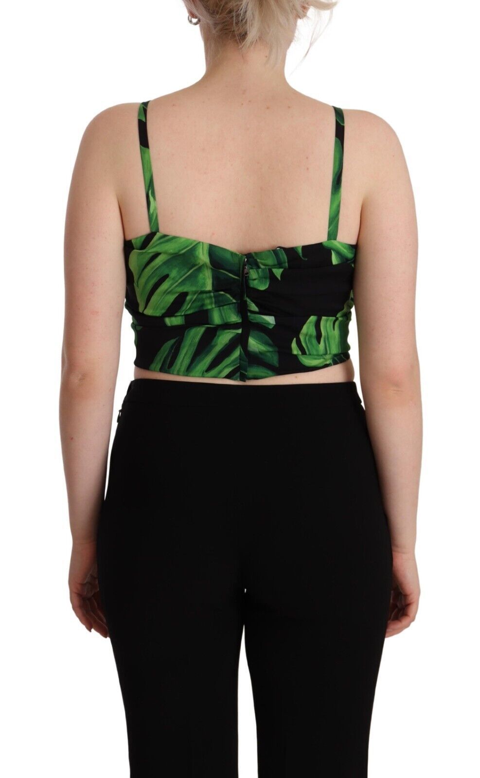 Dolce & Gabbana Elegant Leaf Print Halter Cropped Top IT48 / XXL