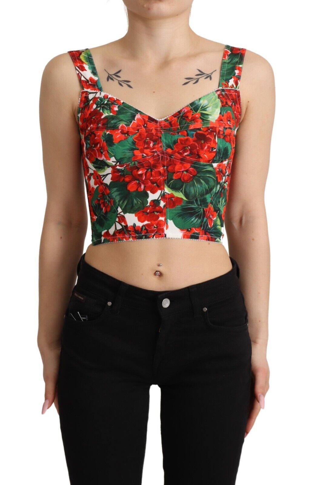 Dolce & Gabbana Elegant Red Cropped Top with Geranium Print IT36 / XS