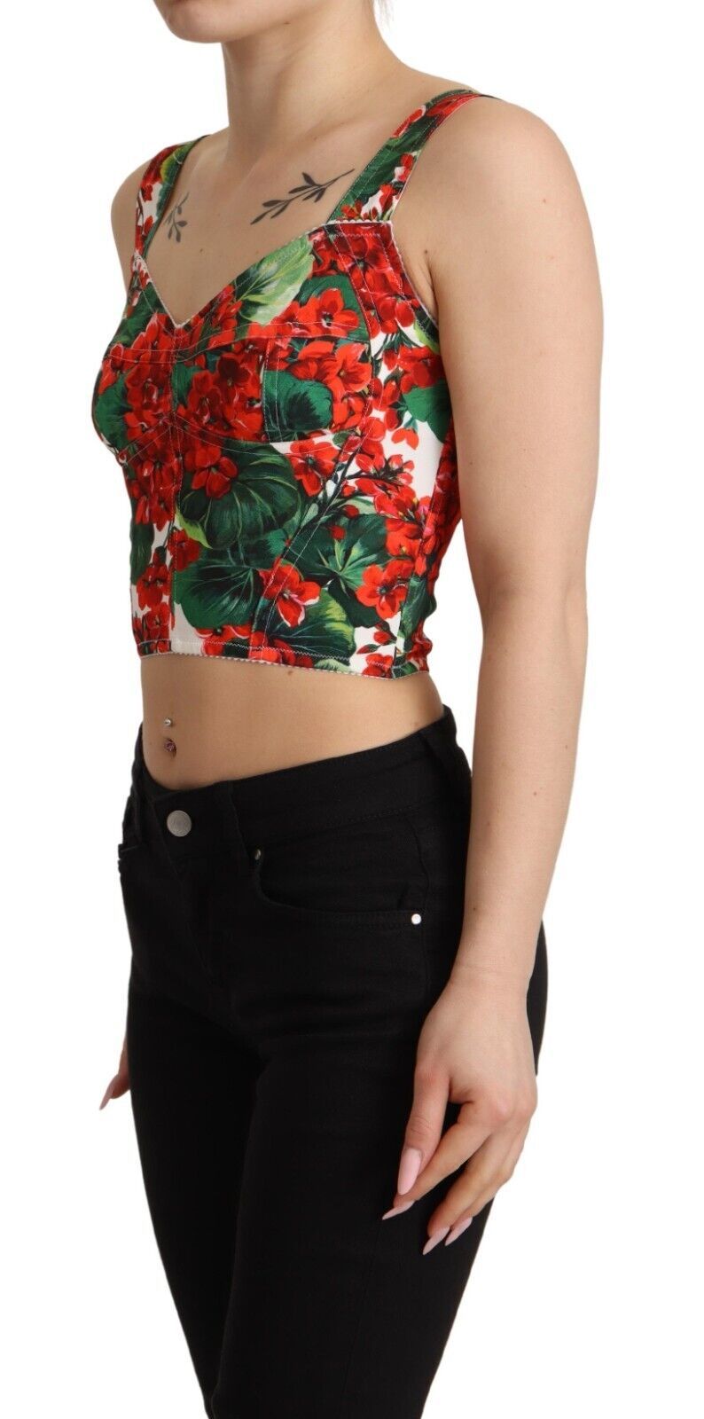 Dolce & Gabbana Elegant Red Cropped Top with Geranium Print IT36 / XS