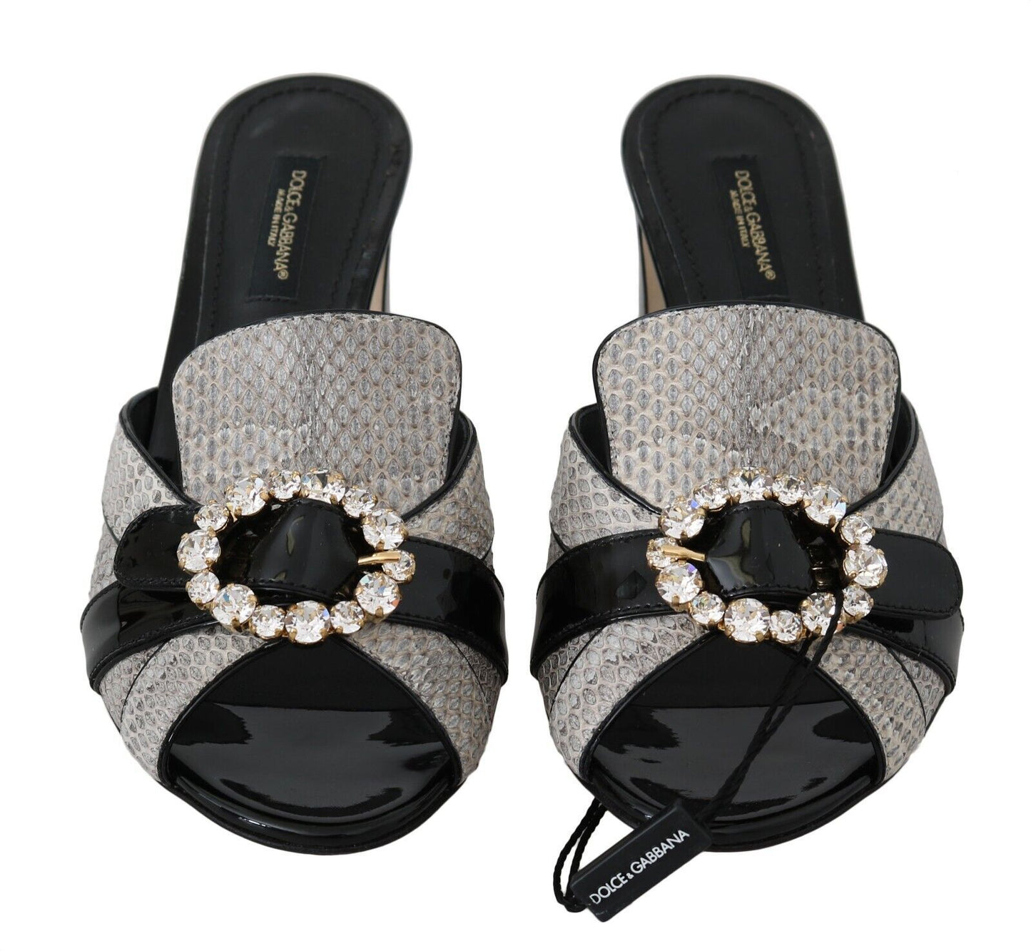 Dolce & Gabbana Crystal-Embellished Exotic Leather Sandals EU37.5 / US7