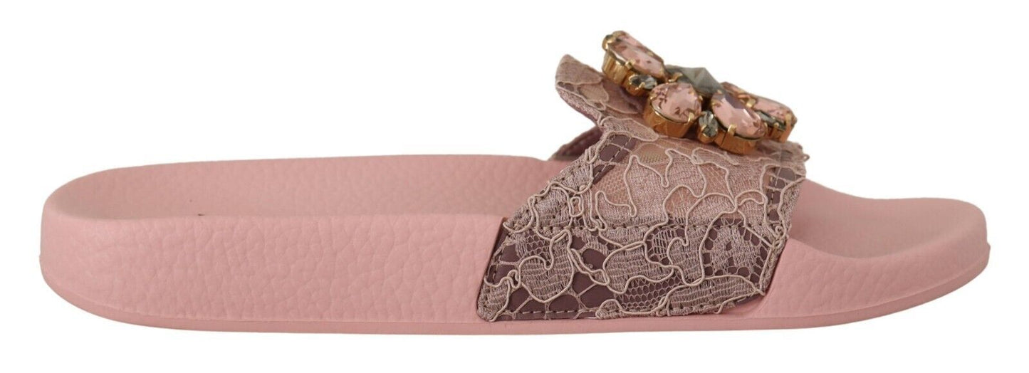 Dolce & Gabbana Floral Lace Crystal Embellished Slide Flats EU36 / US5.5