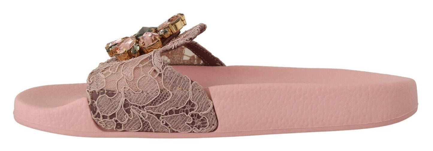 Dolce & Gabbana Floral Lace Crystal Embellished Slide Flats EU36 / US5.5