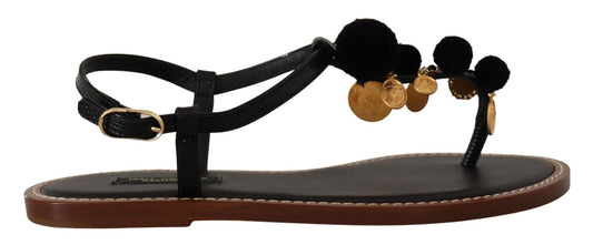 Dolce & Gabbana Chic Leather Ankle Strap Flats with Gold Detailing EU36.5 / US6