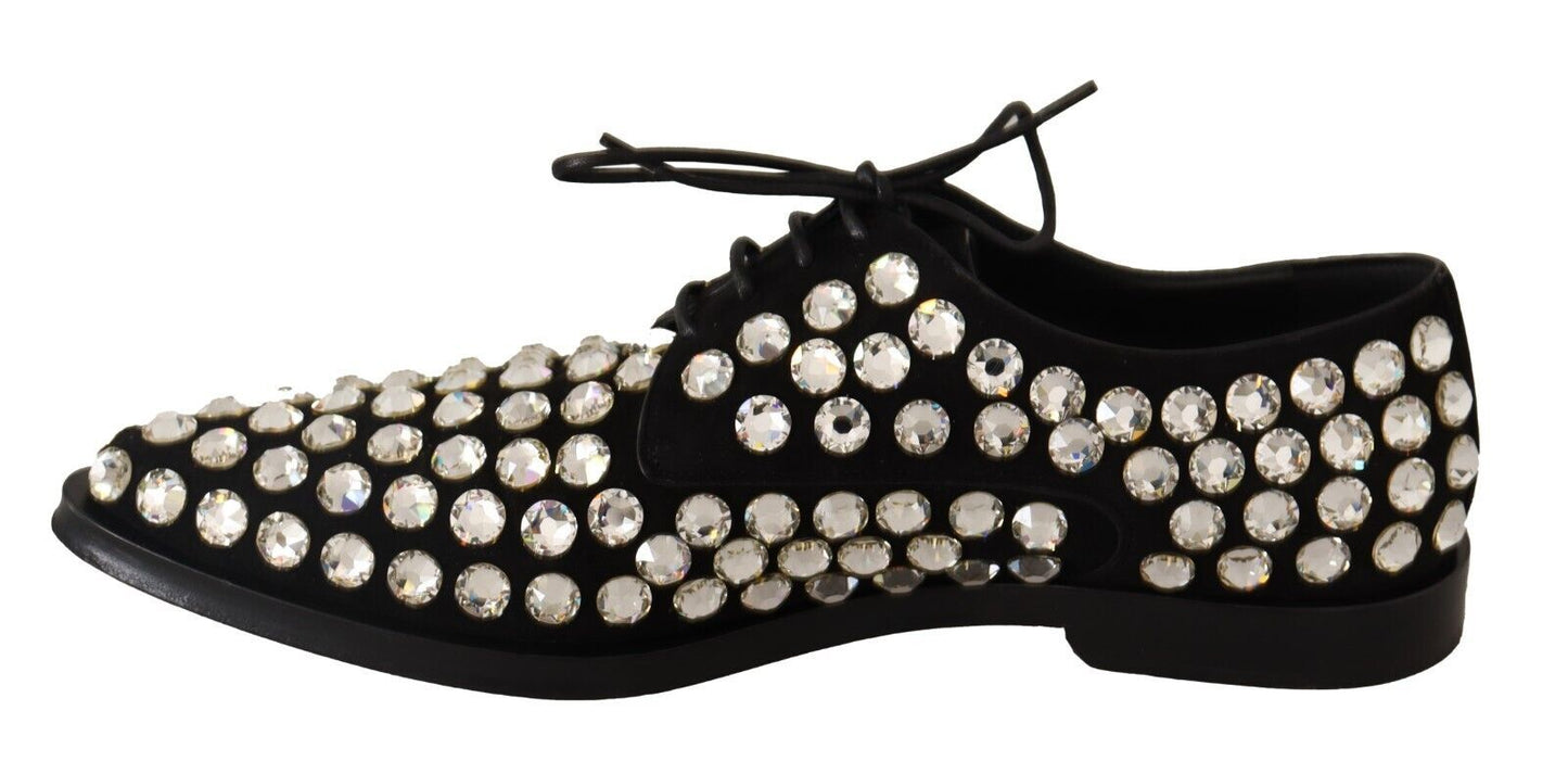 Dolce & Gabbana Elegant Crystal-Embellished Lace-Up Flats EU39 / US8.5