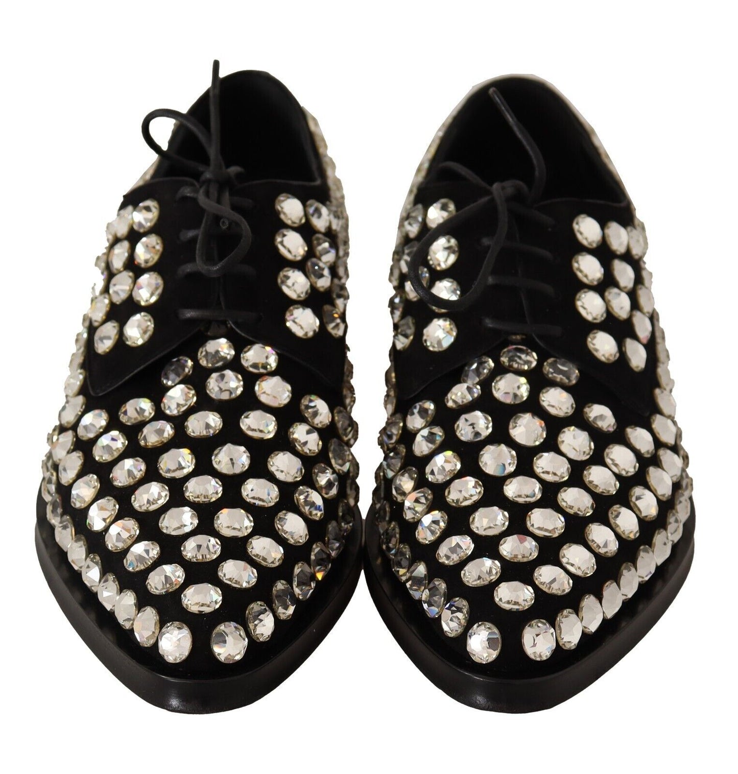 Dolce & Gabbana Elegant Crystal-Embellished Lace-Up Flats EU39 / US8.5