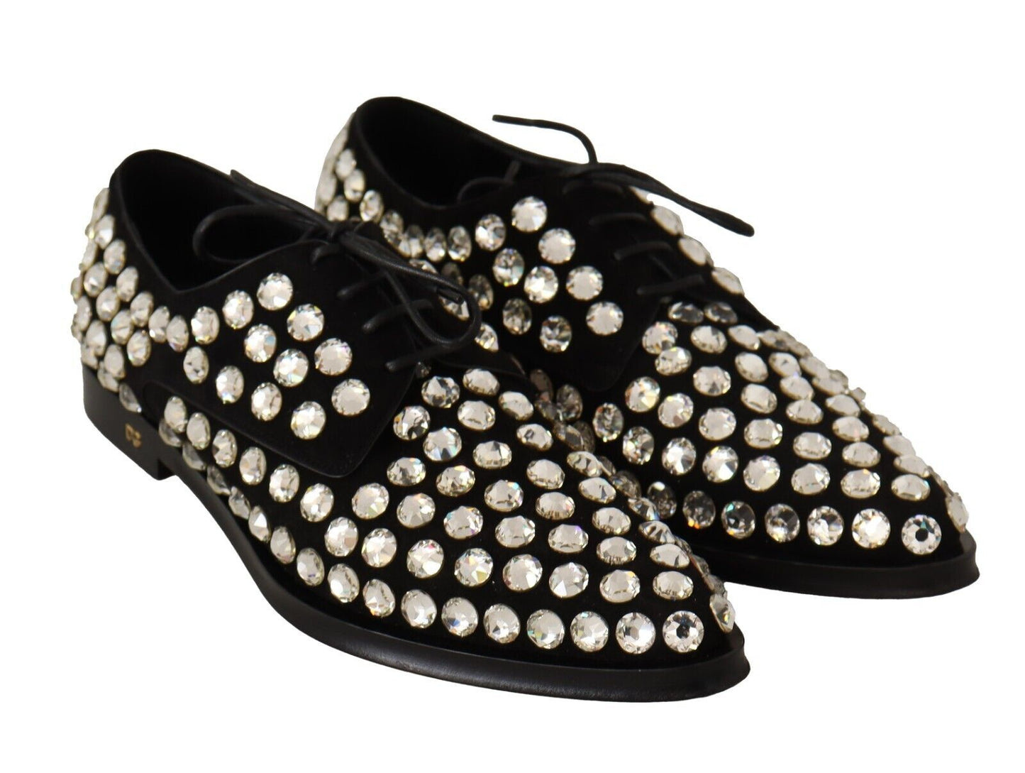 Dolce & Gabbana Elegant Crystal-Embellished Lace-Up Flats EU39 / US8.5