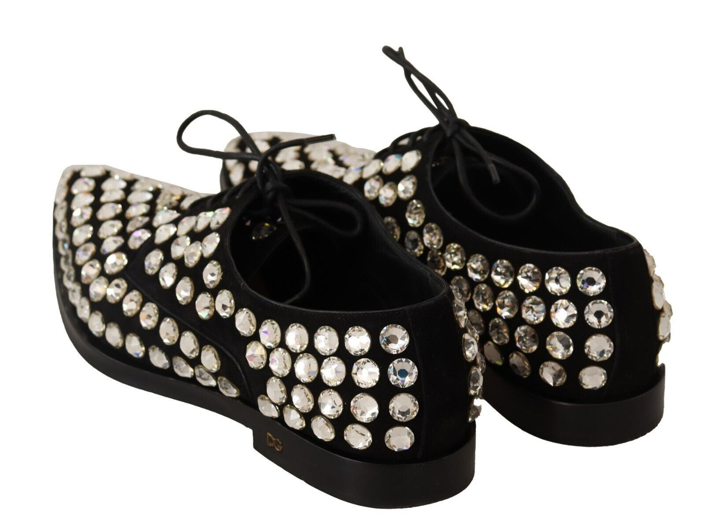 Dolce & Gabbana Elegant Crystal-Embellished Lace-Up Flats EU39 / US8.5