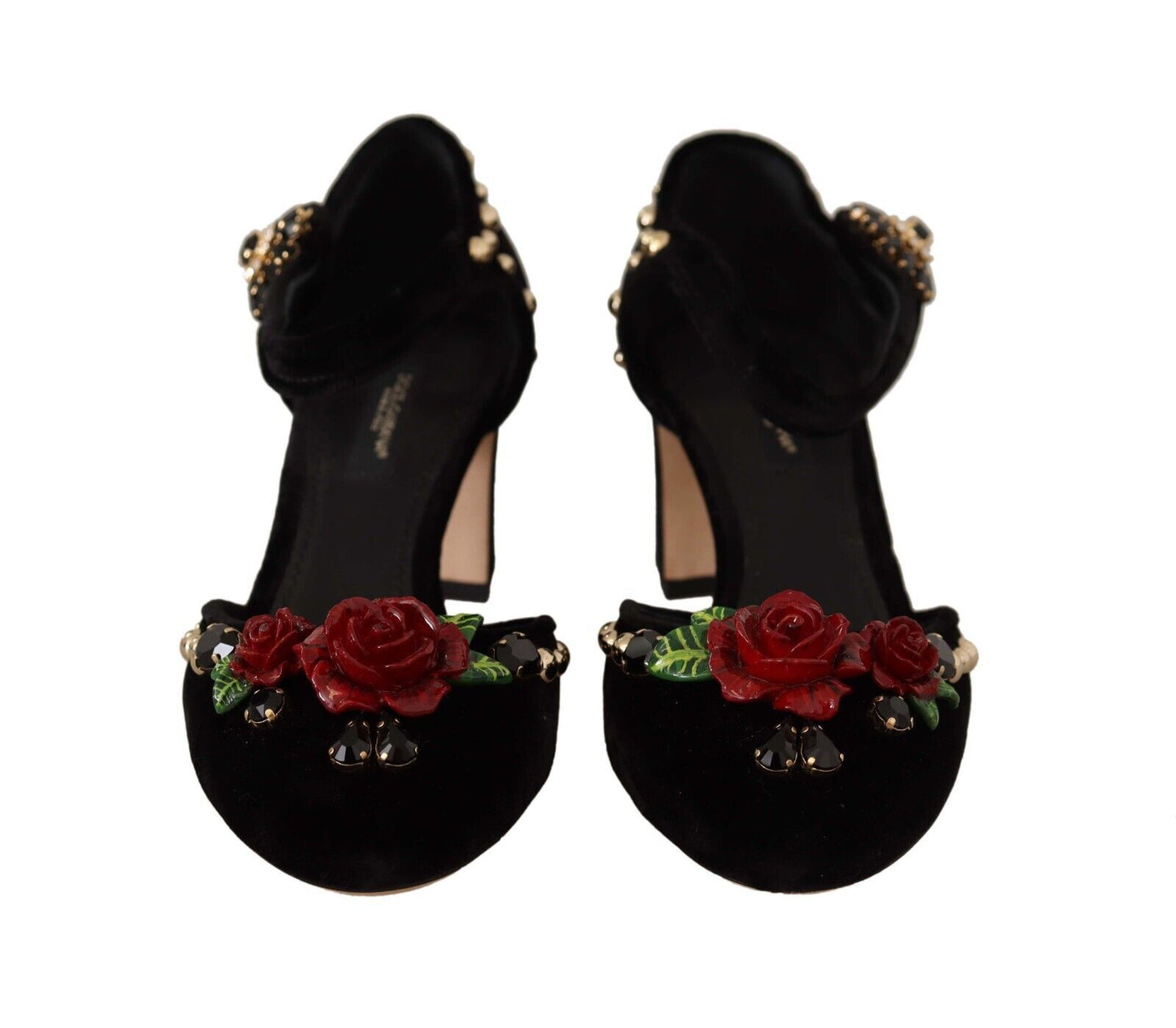 Dolce & Gabbana Black Crystal Rose Heel Sandals EU35.5 / US5