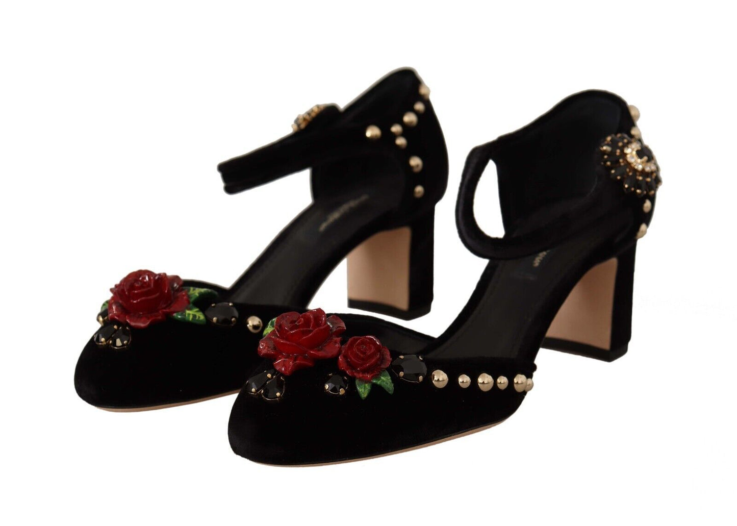 Dolce & Gabbana Black Crystal Rose Heel Sandals EU35.5 / US5