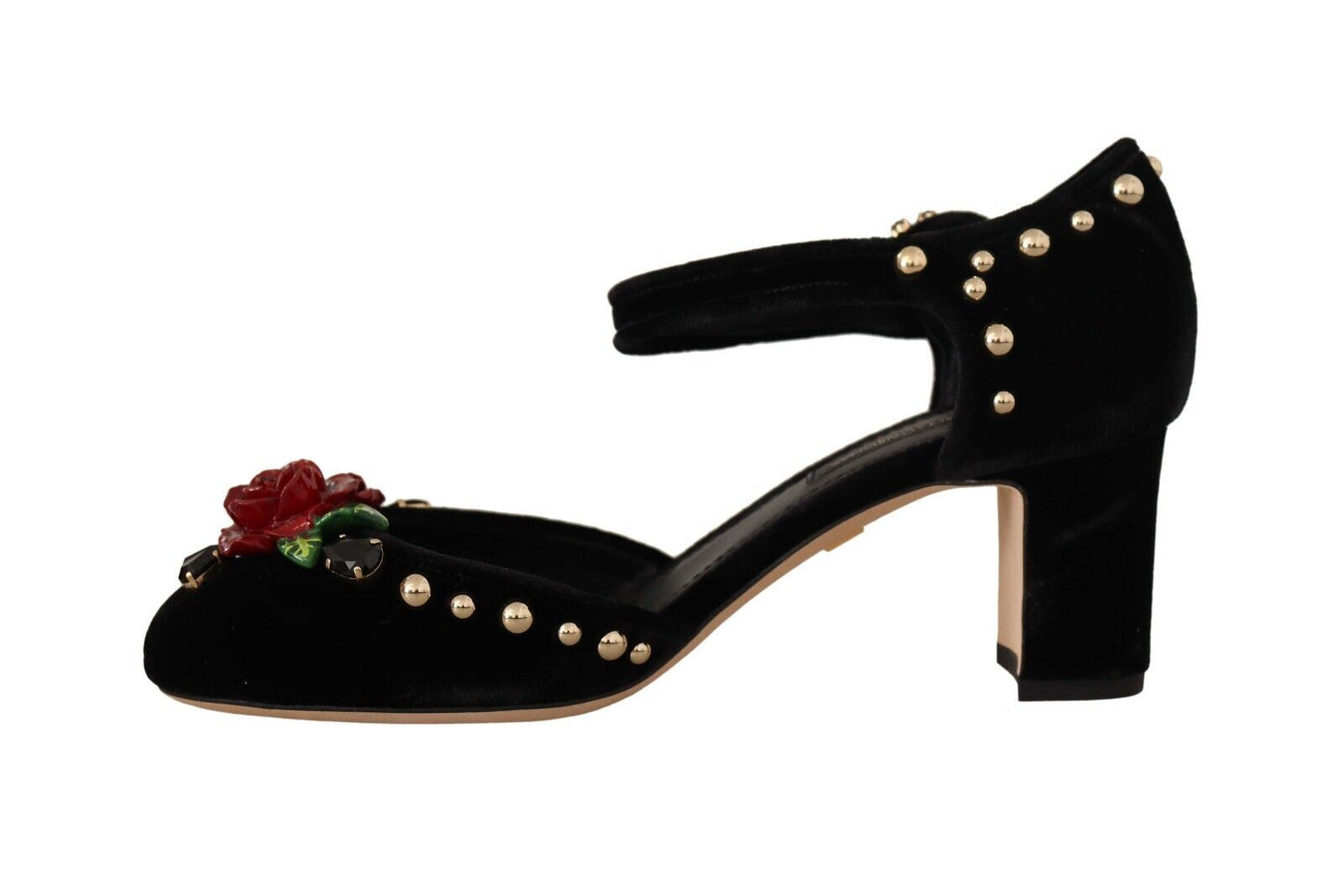 Dolce & Gabbana Black Crystal Rose Heel Sandals EU35.5 / US5