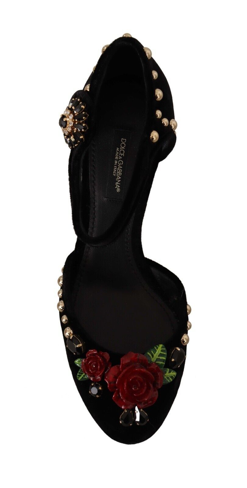 Dolce & Gabbana Black Crystal Rose Heel Sandals EU35.5 / US5