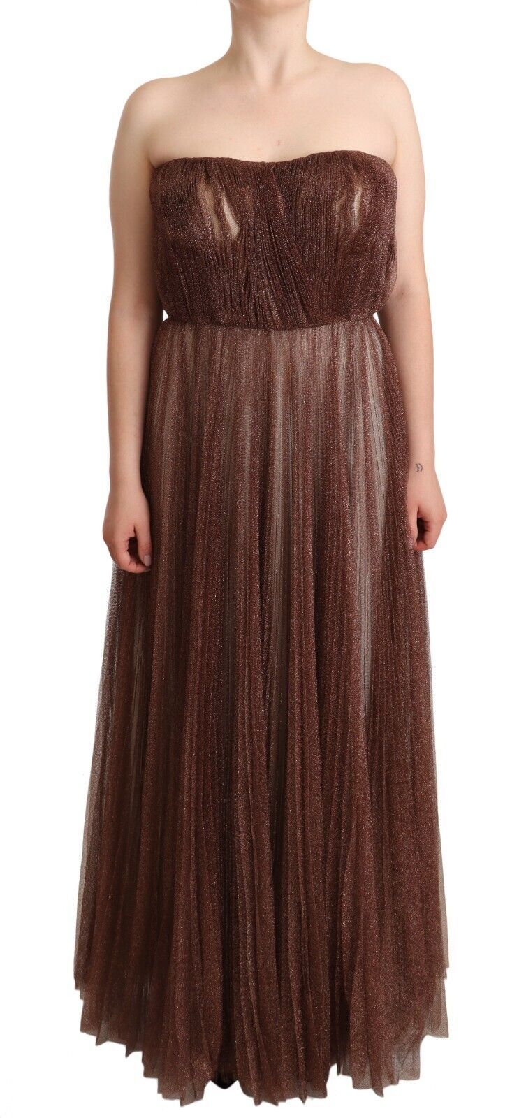 Dolce & Gabbana Elegant Metallic Bronze Long Gown IT46 / XL