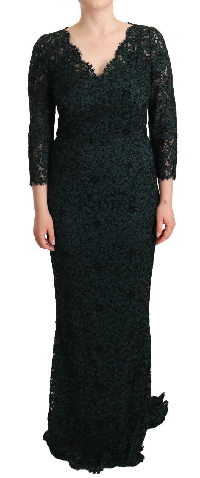 Dolce & Gabbana Elegant Lace Floor-Length V-Neck Dress IT44 | L