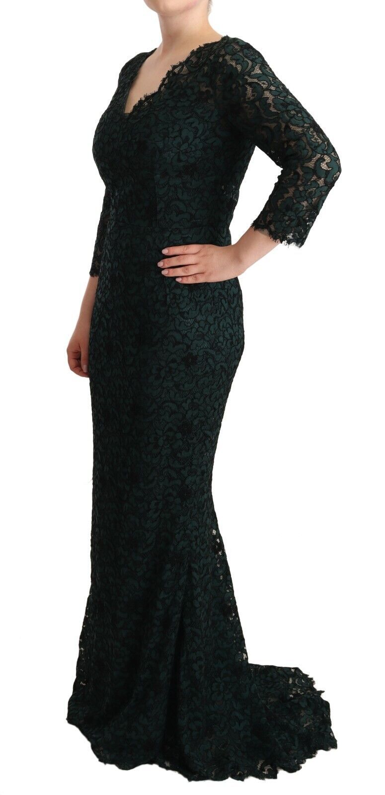 Dolce & Gabbana Elegant Lace Floor-Length V-Neck Dress IT44 | L