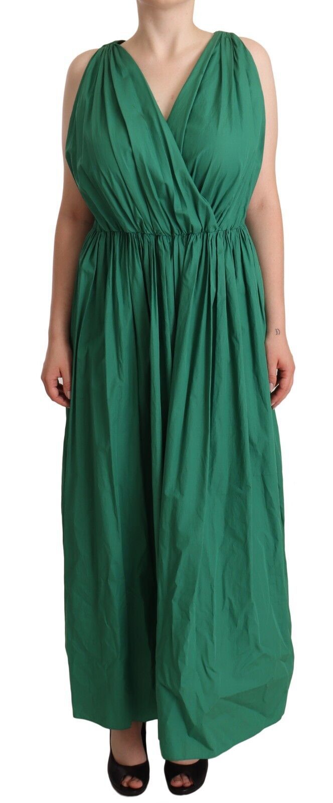 Dolce & Gabbana Elegant Deep Green Sleeveless A-Line Dress IT46 / XL