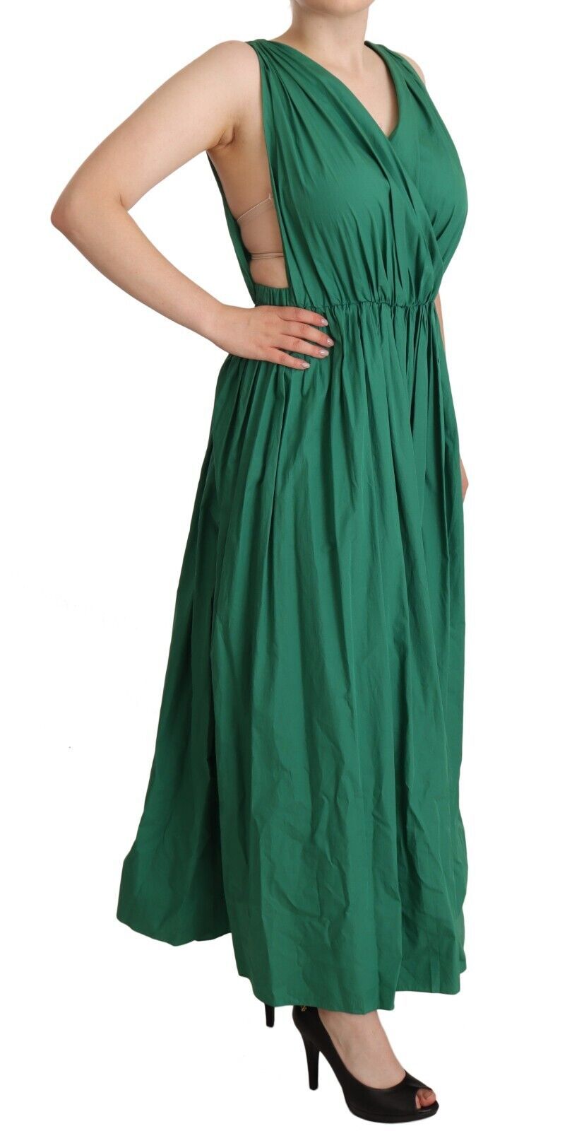 Dolce & Gabbana Elegant Deep Green Sleeveless A-Line Dress IT46 / XL