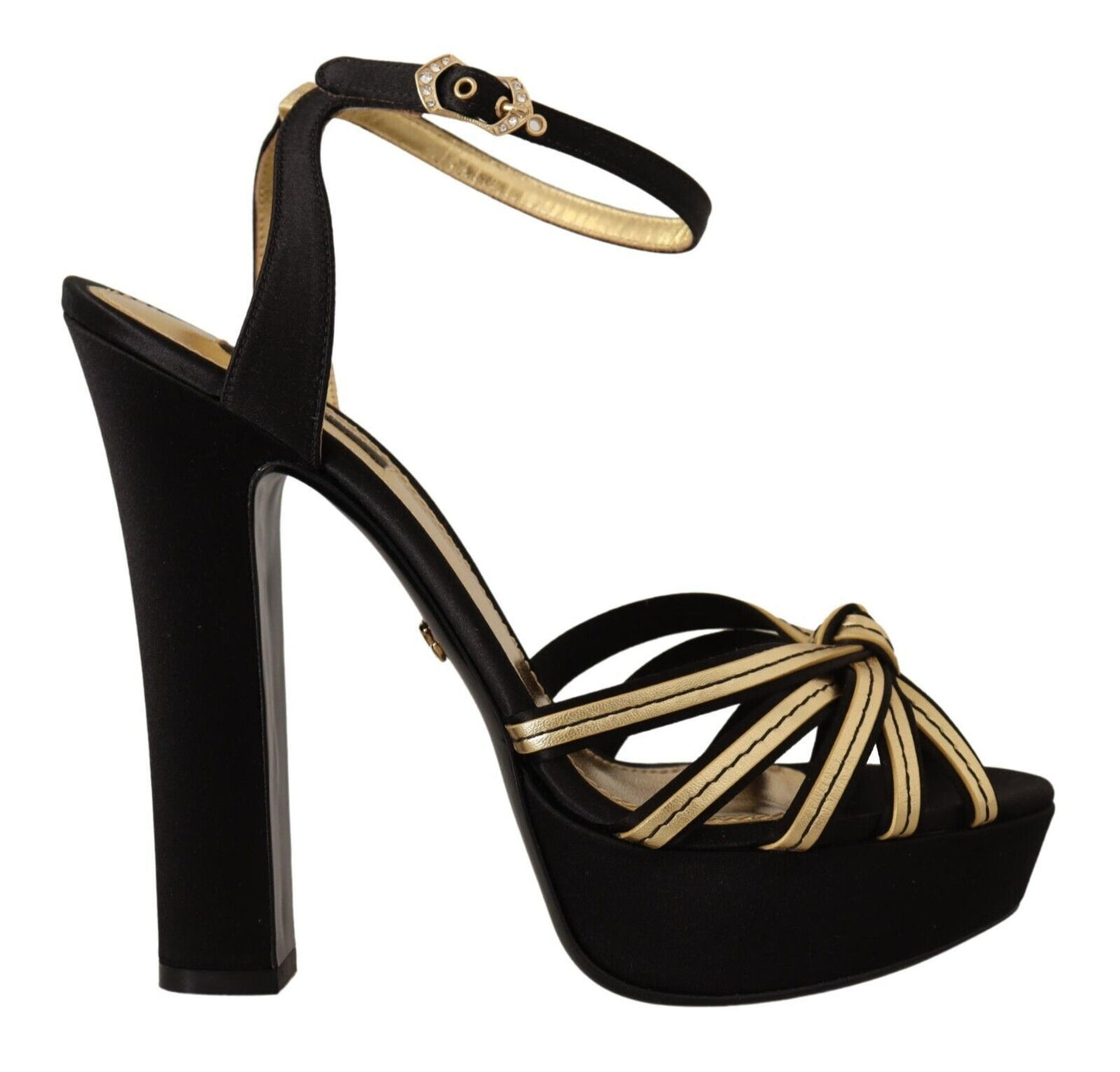 Dolce & Gabbana Elegant Black Gold Ankle Strap Heels Sandals EU40 / US9.5