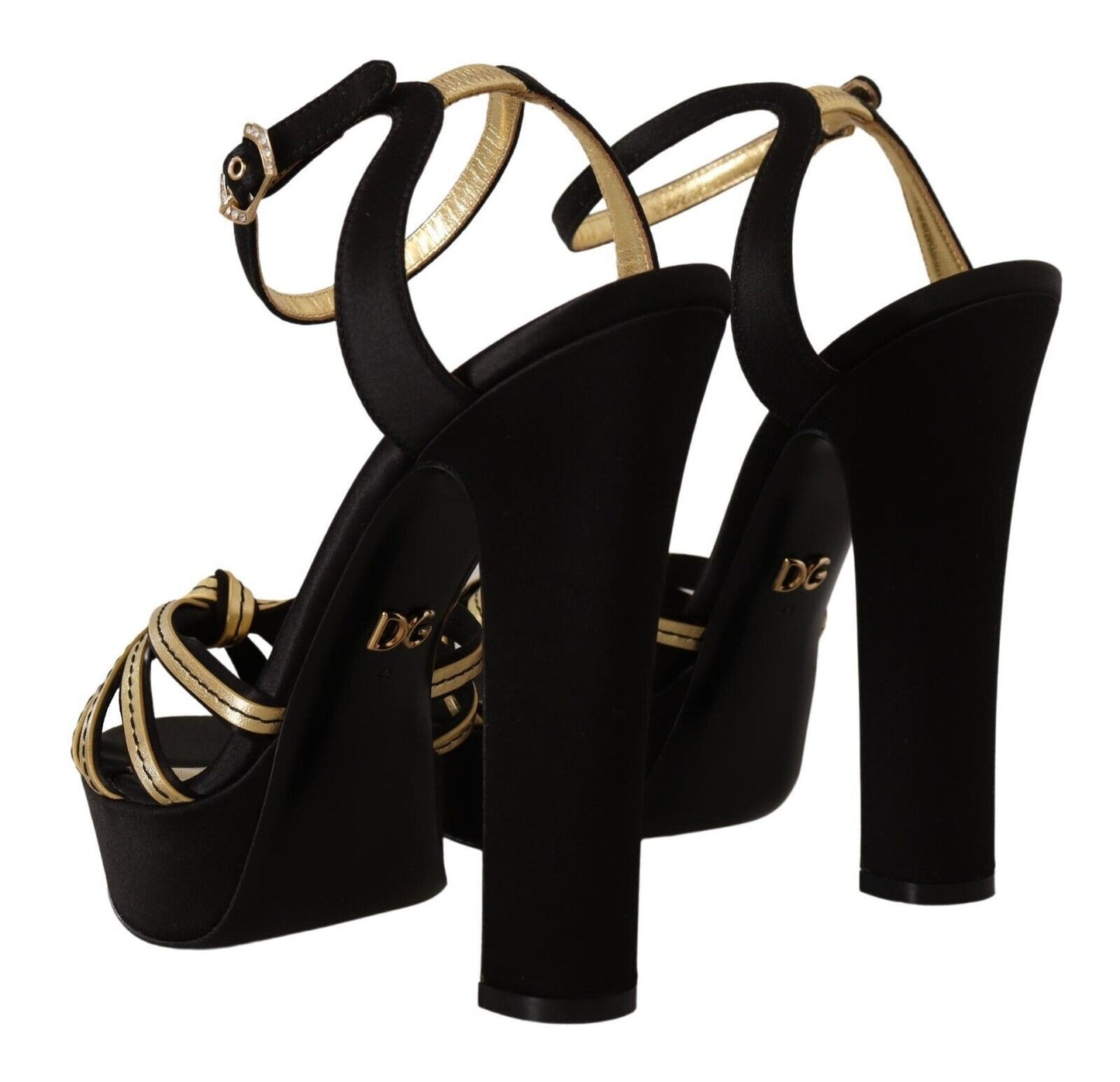 Dolce & Gabbana Elegant Black Gold Ankle Strap Heels Sandals EU40 / US9.5