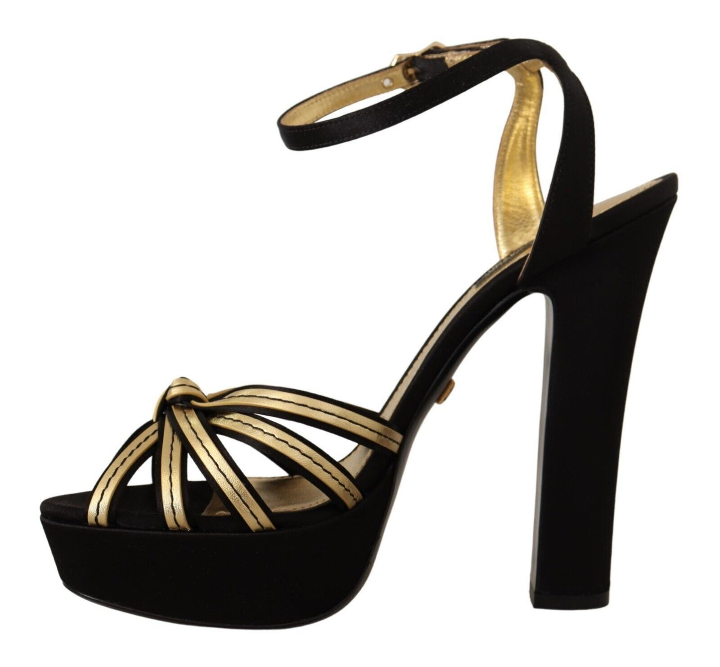 Dolce & Gabbana Elegant Black Gold Ankle Strap Heels Sandals EU40 / US9.5