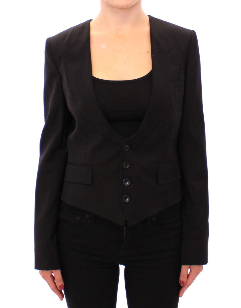 Dolce & Gabbana Elegant Silk-Blend Black Blazer with Scarf Back Detail IT40 | S