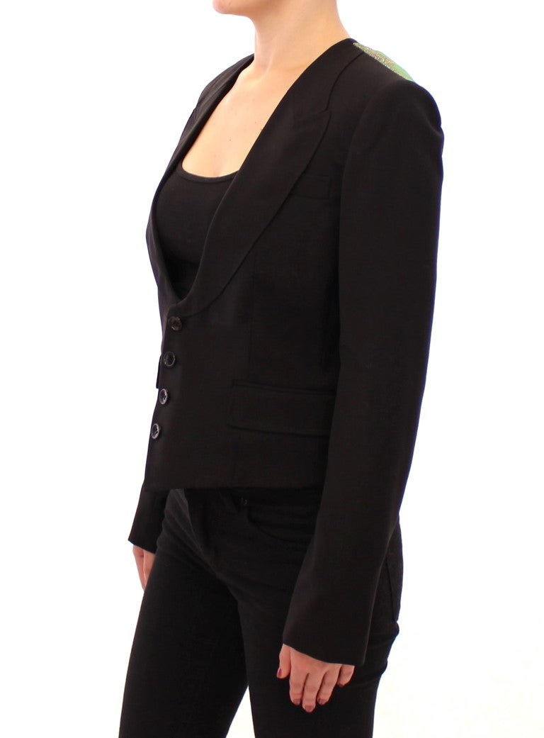 Dolce & Gabbana Elegant Silk-Blend Black Blazer with Scarf Back Detail IT40 | S