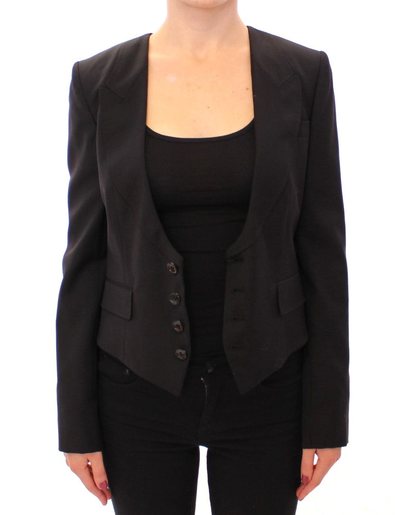 Dolce & Gabbana Elegant Silk-Blend Black Blazer with Scarf Back Detail IT40 | S