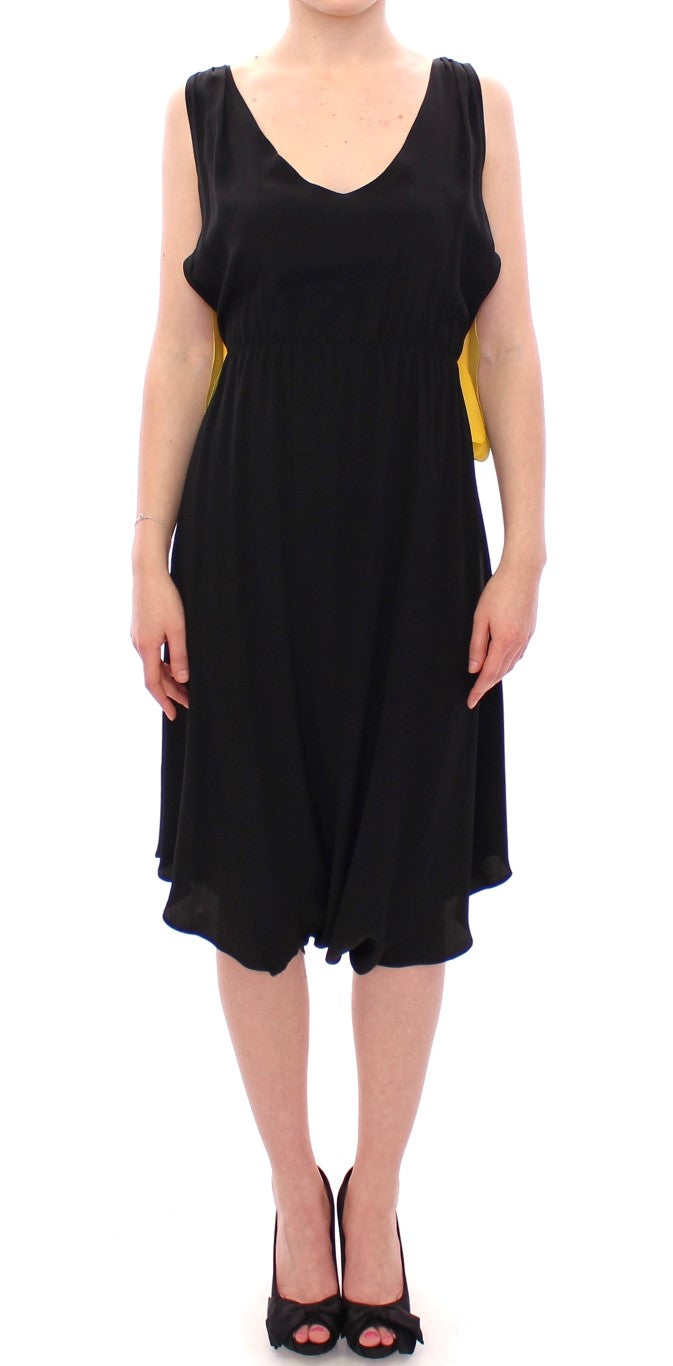 Lamberto Petri Elegant Silk Blend Shift Dress in Black and Yellow IT42 | M