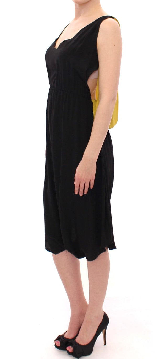 Lamberto Petri Elegant Silk Blend Shift Dress in Black and Yellow IT42 | M