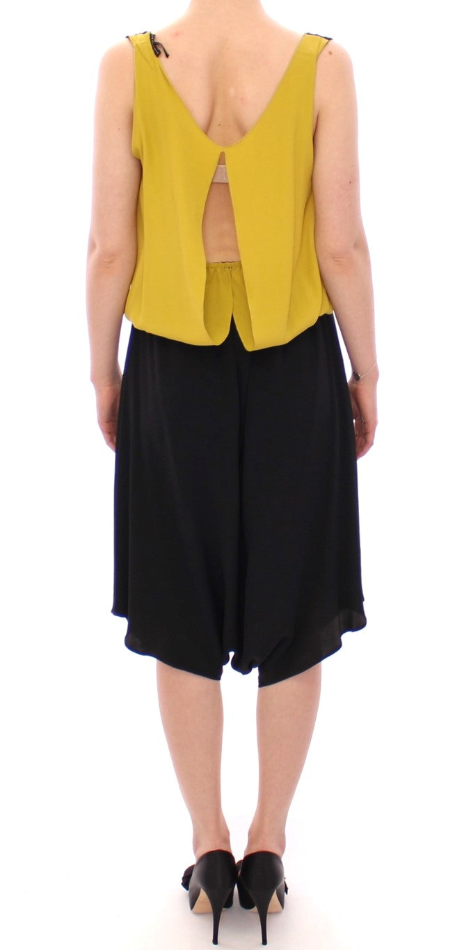 Lamberto Petri Elegant Silk Blend Shift Dress in Black and Yellow IT42 | M