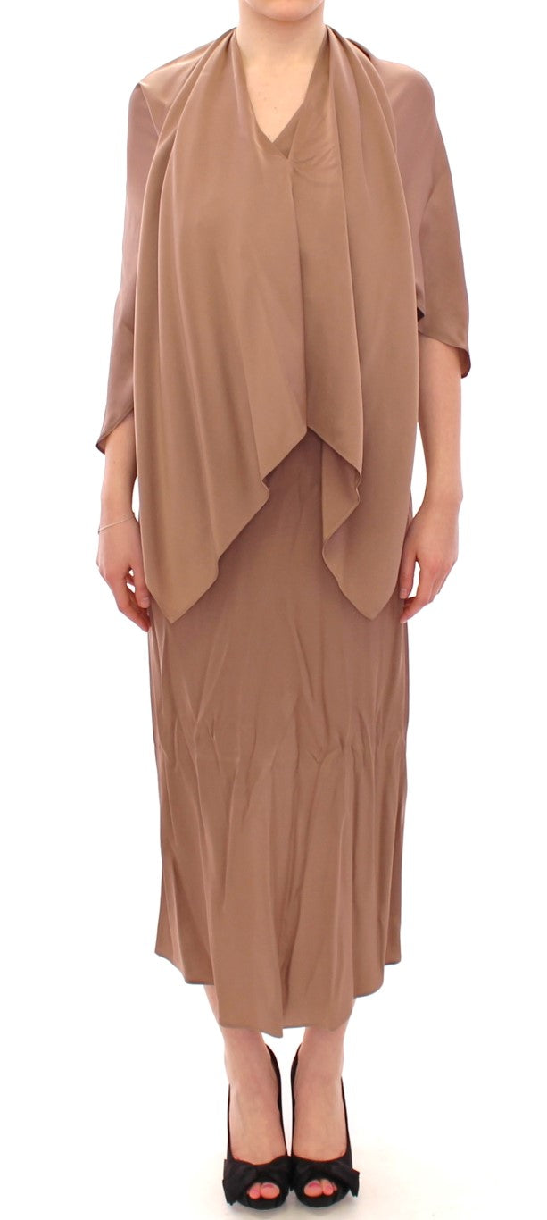 Lamberto Petri Elegant Brown Silk Shift Dress IT44 | L