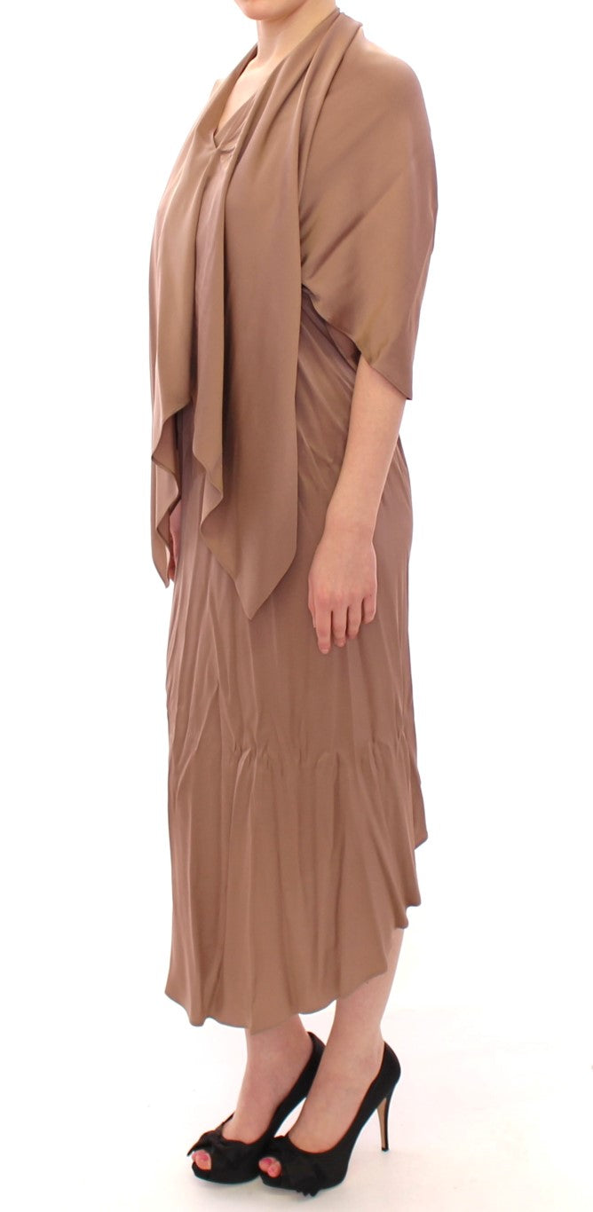 Lamberto Petri Elegant Brown Silk Shift Dress IT44 | L