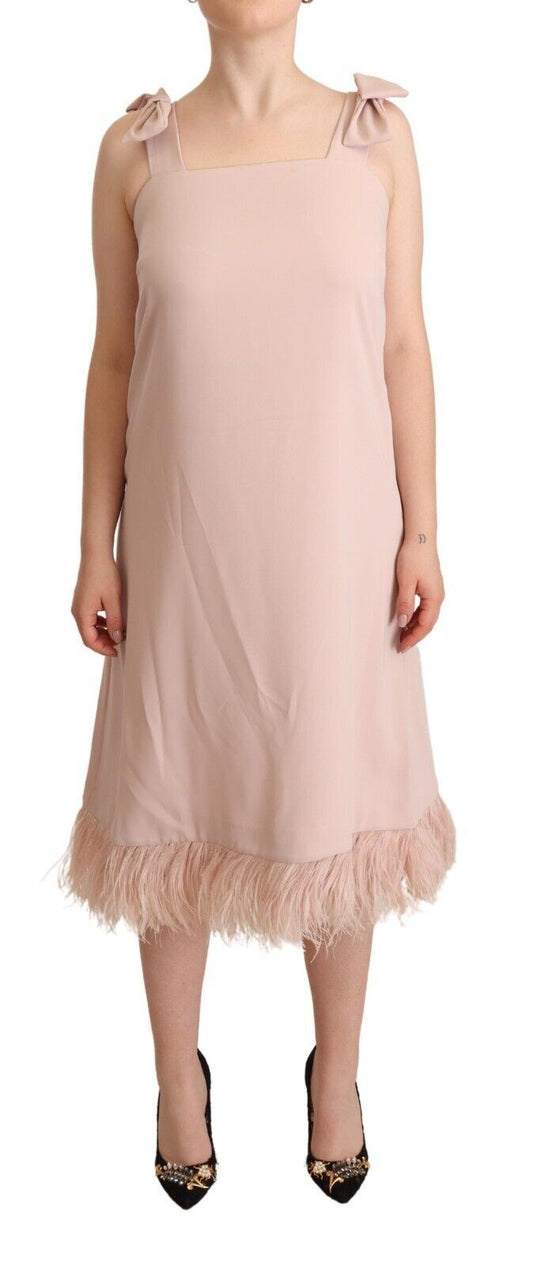 P.A.R.O.S.H. Chic Sleeveless Midi Dress with Feather Trim IT42 | M