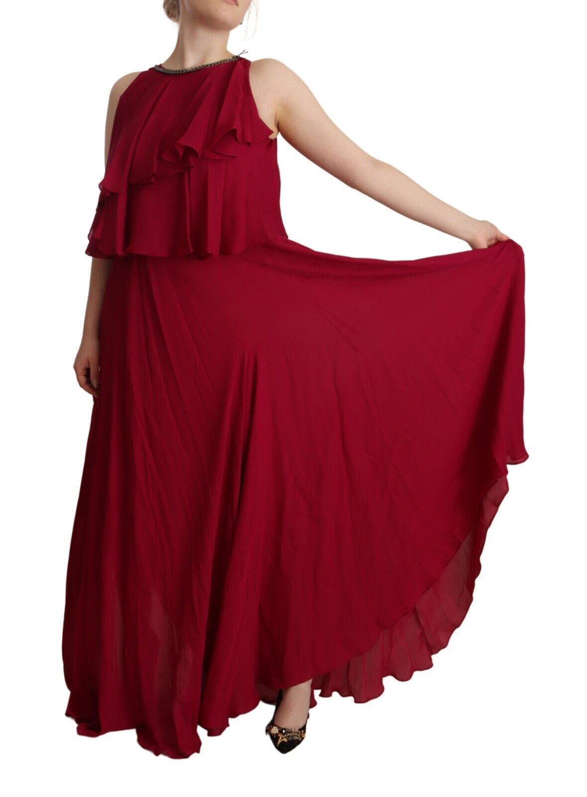 PLEIN SUD Elegant Silk Sleeveless Ruffled Maxi Dress IT44 | L