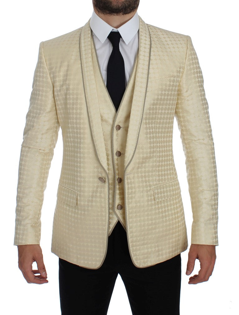 Dolce & Gabbana Sophisticated Beige Polka Dotted Blazer & Vest IT44 / XS