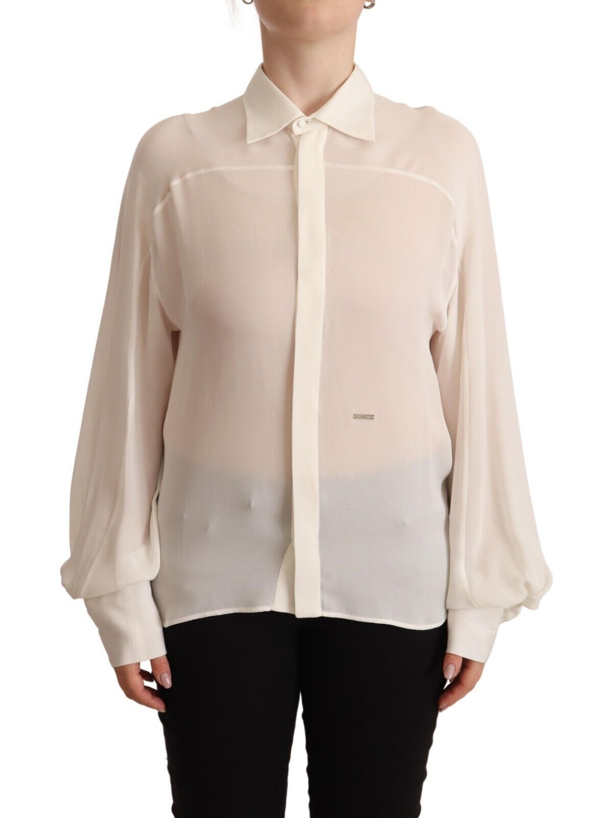 Dsquared² Elegant Off White Silk Long Sleeve Blouse IT42 | M