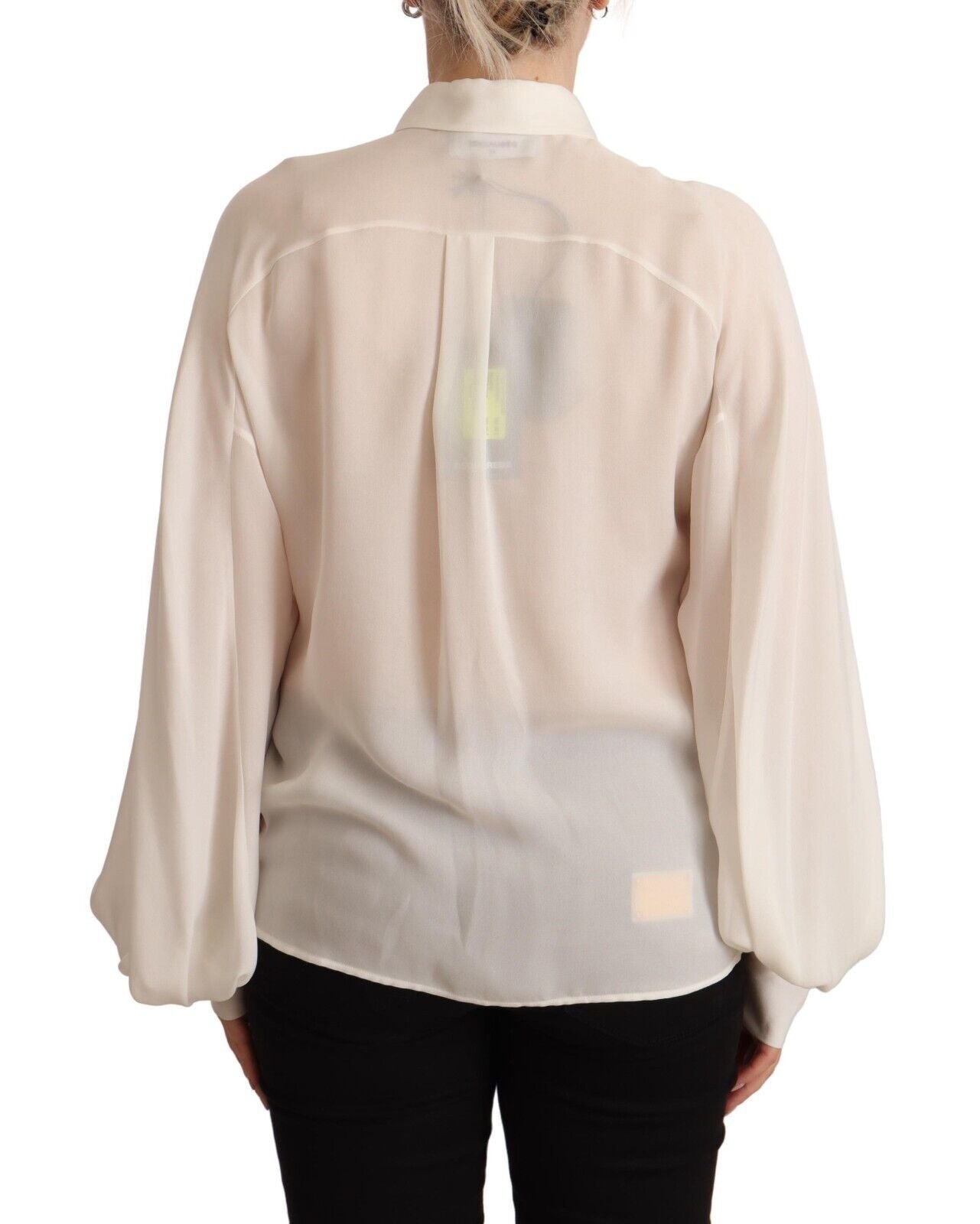 Dsquared² Elegant Off White Silk Long Sleeve Blouse IT42 | M