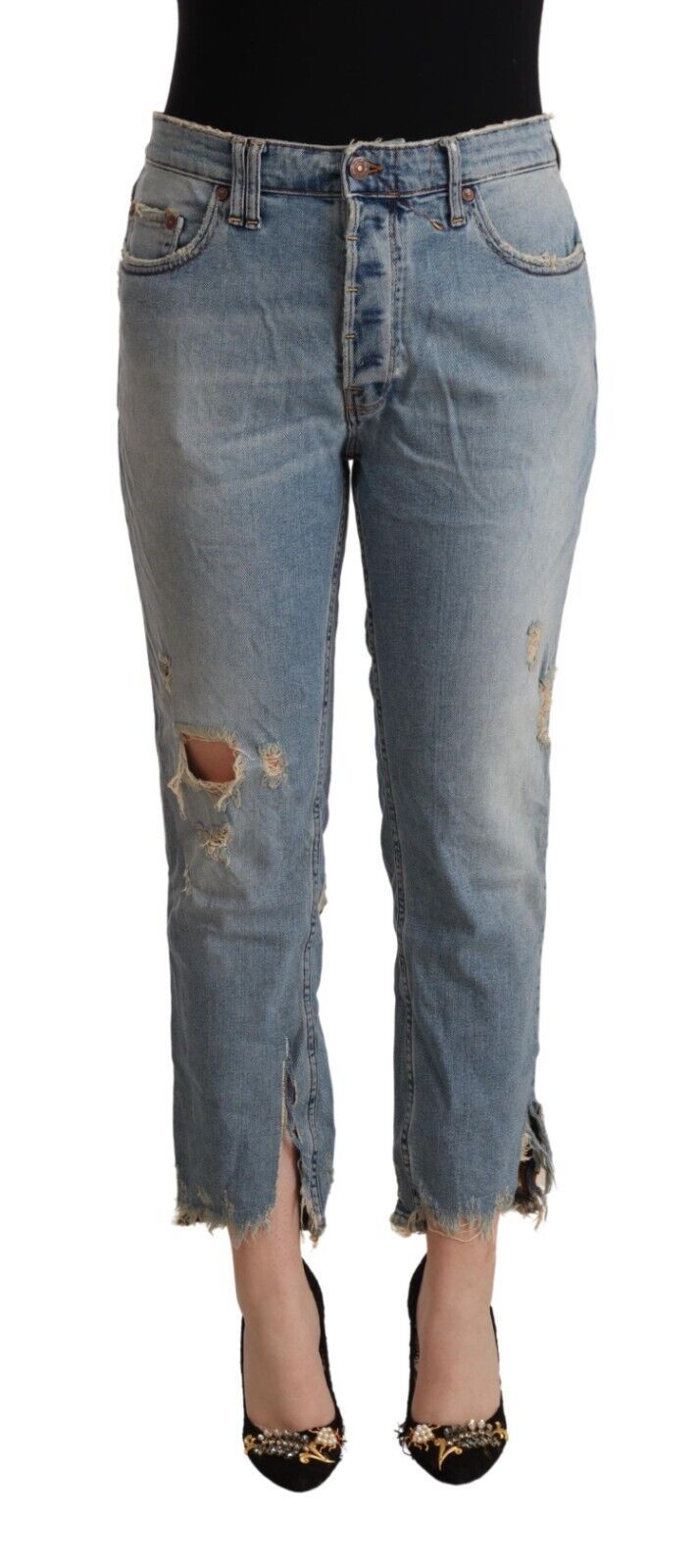 CYCLE Chic Distressed Mid Waist Cropped Denim W34