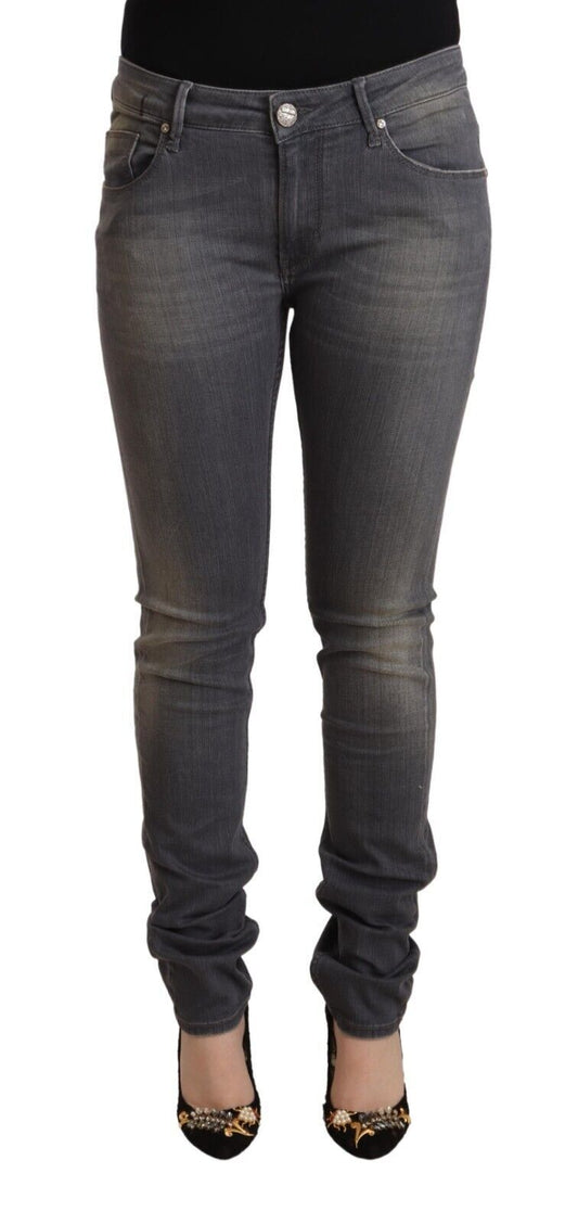 Acht Elegant Dark Gray Skinny Jeans - Low Waist Zip Closure W34