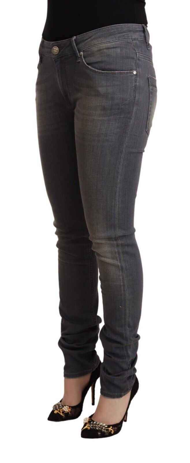 Acht Elegant Dark Gray Skinny Jeans - Low Waist Zip Closure W34