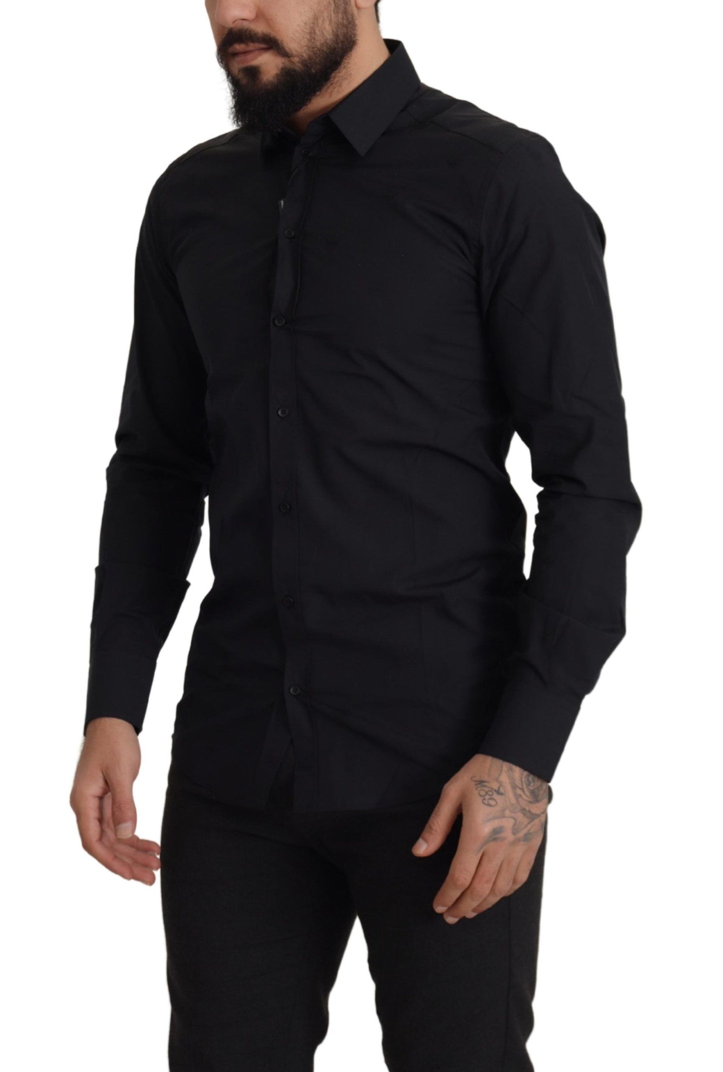 Dolce & Gabbana Elegant Slim Fit Black Cotton Dress Shirt IT37 / XS