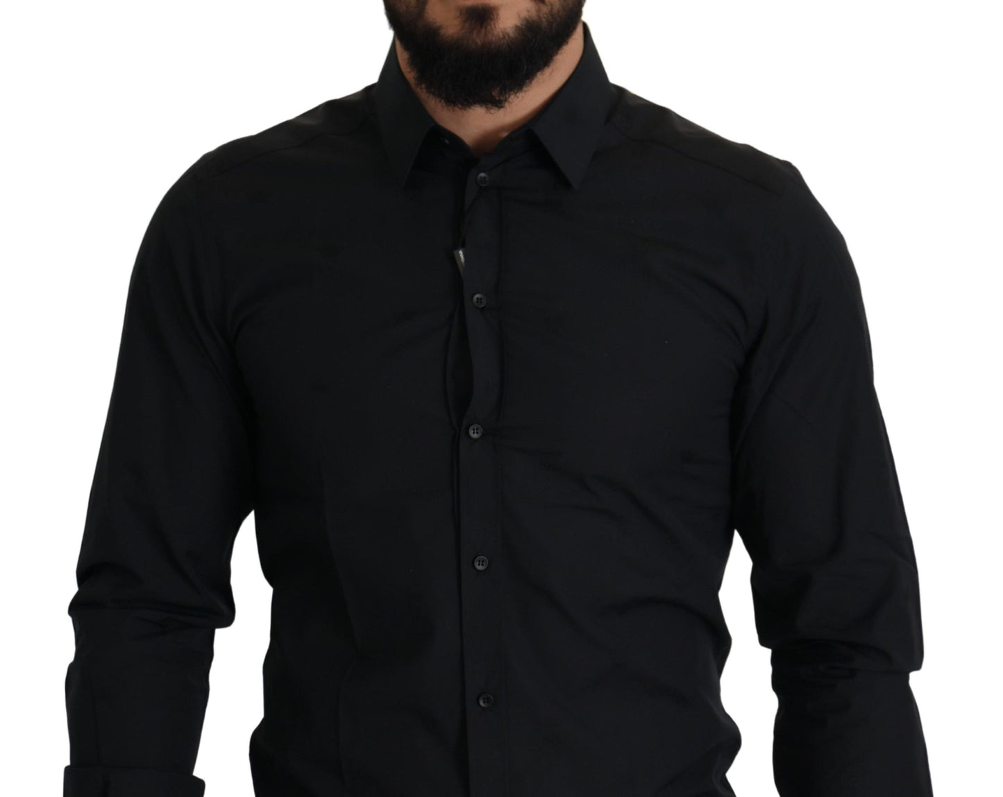 Dolce & Gabbana Elegant Slim Fit Black Cotton Dress Shirt IT37 / XS