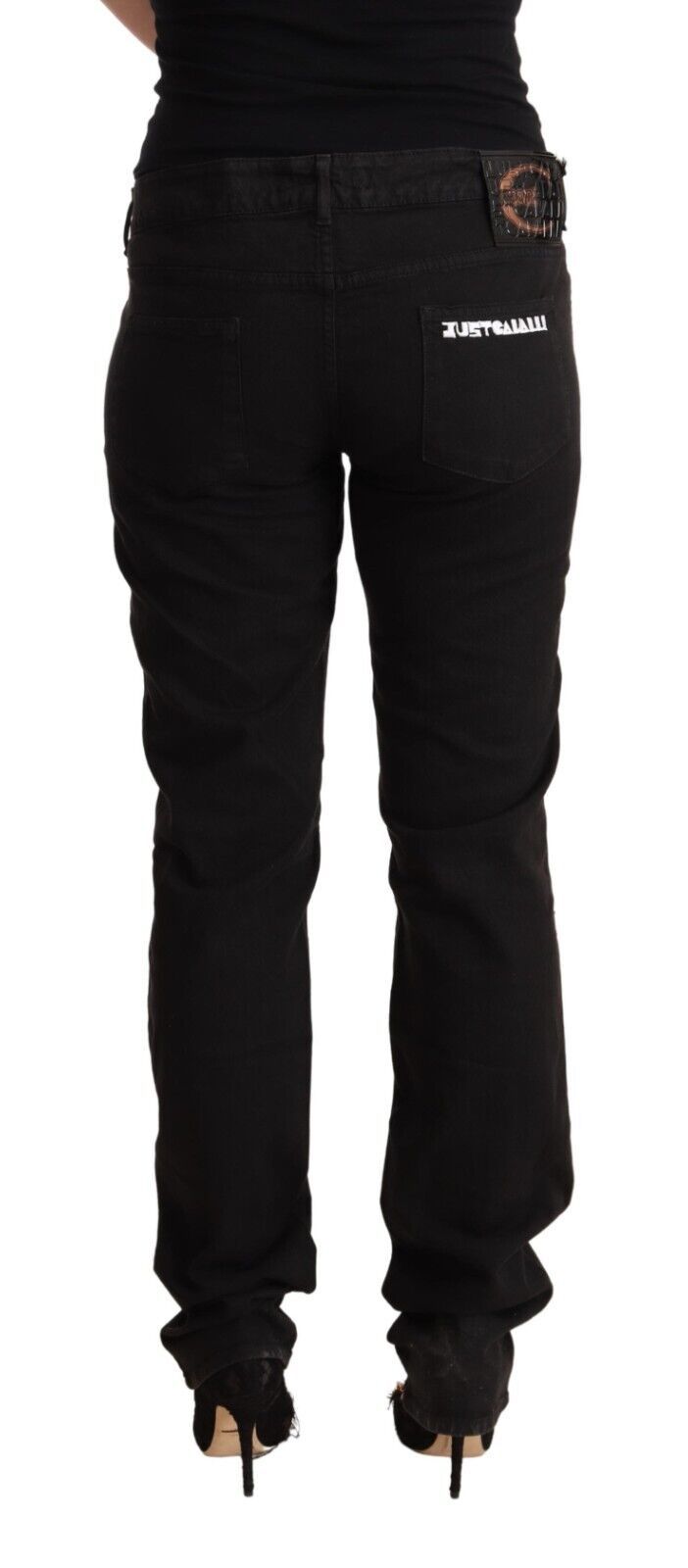 Just Cavalli Sleek Mid-Waist Slim Fit Black Jeans IT36 | XXS