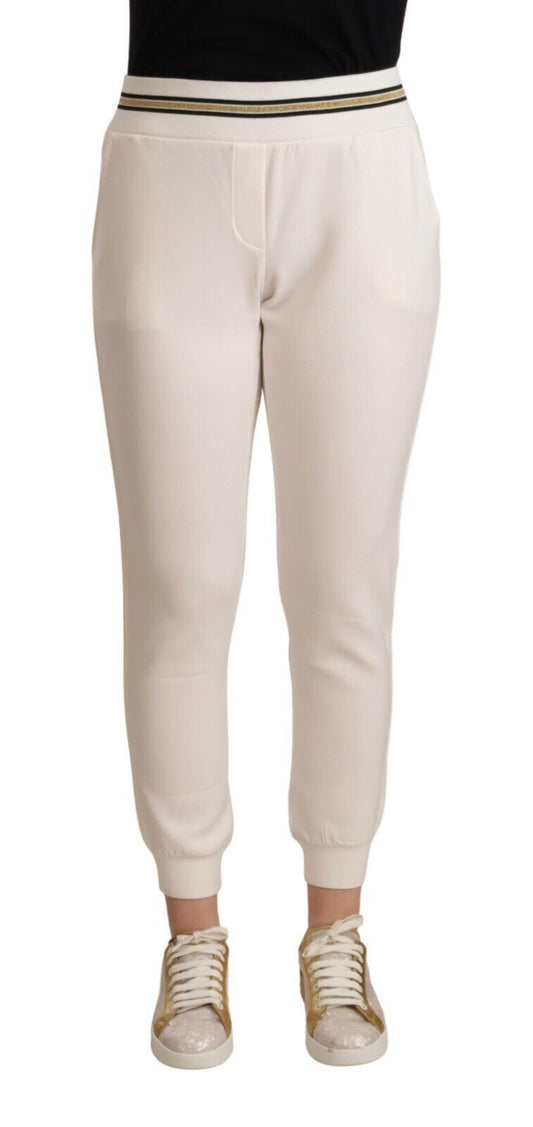 Patrizia Pepe Chic White Mid Waist Jogger Pants IT1 | XS