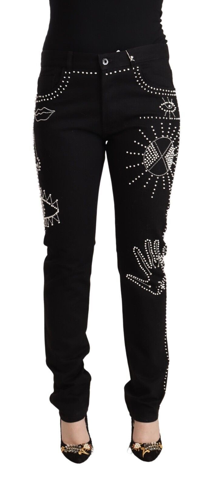 Valentino Embellished Black Mid-Waist Denim W30