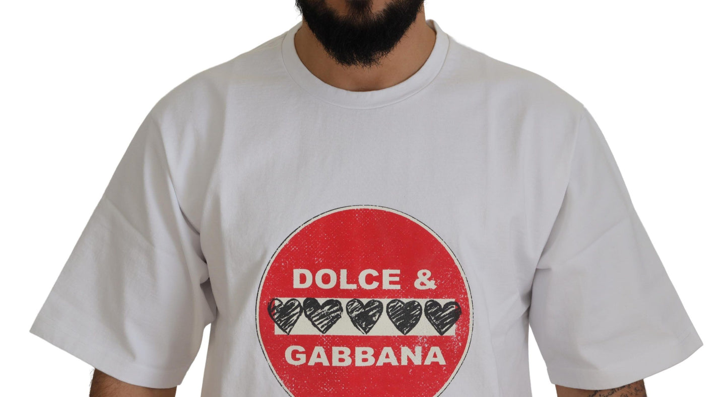 Dolce & Gabbana Chic White Cotton Heart Amor T-shirt SIZE S