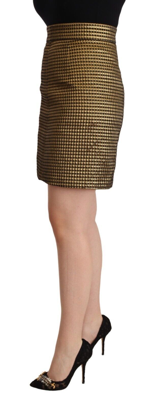 Boutique Moschino Elegant High-Waisted Gold-Black Skirt IT42 | M