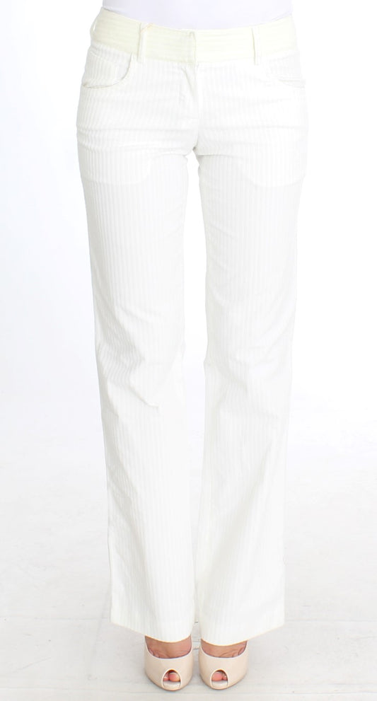 Ermanno Scervino Chic White Striped Straight Fit Pants IT42 | M