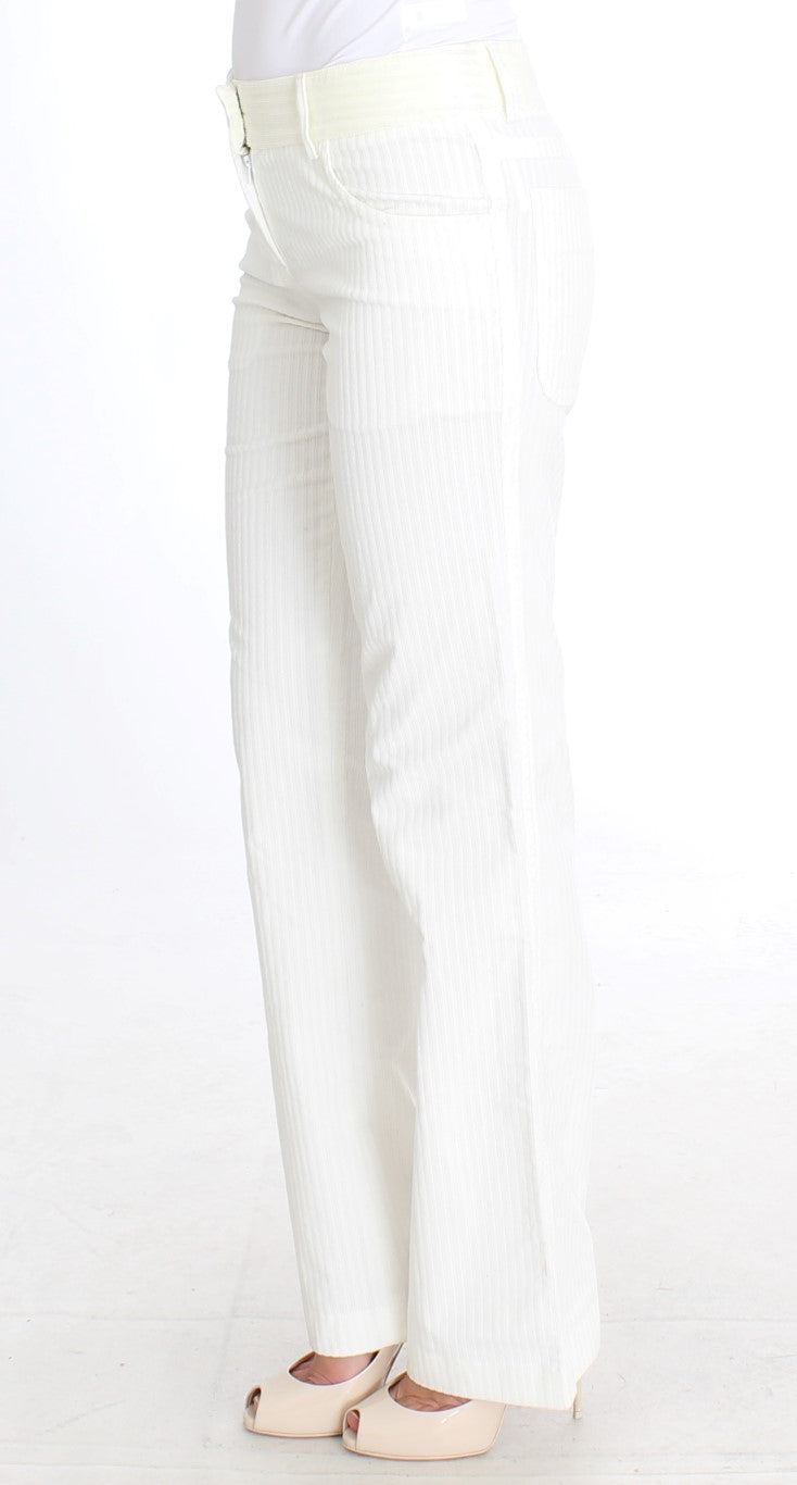 Ermanno Scervino Chic White Striped Straight Fit Pants IT42 | M