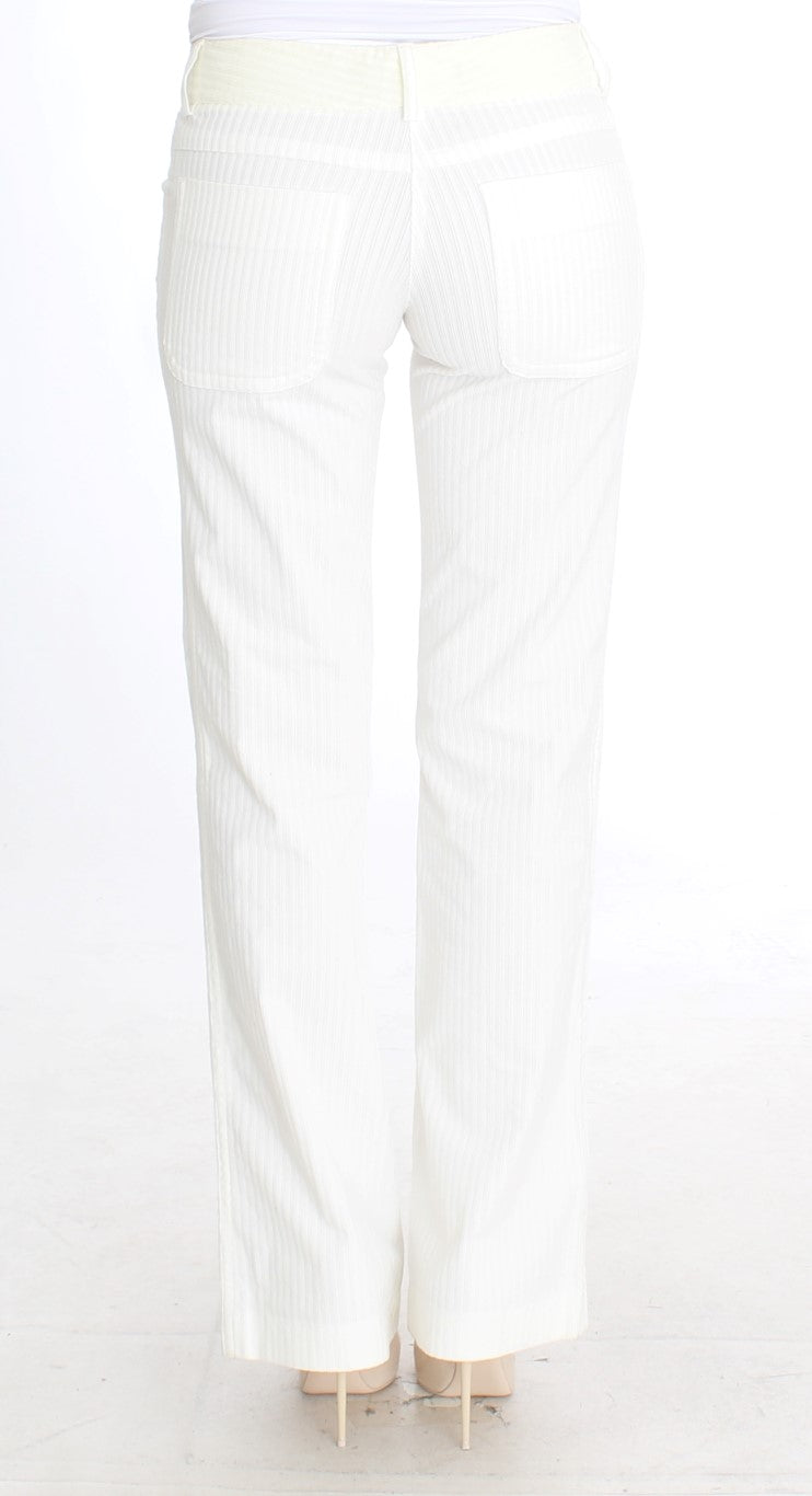 Ermanno Scervino Chic White Striped Straight Fit Pants IT42 | M